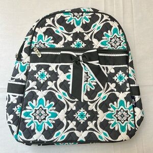 N Gil Aqua/Teal Gray White Design - Quilted Cotton Backpack